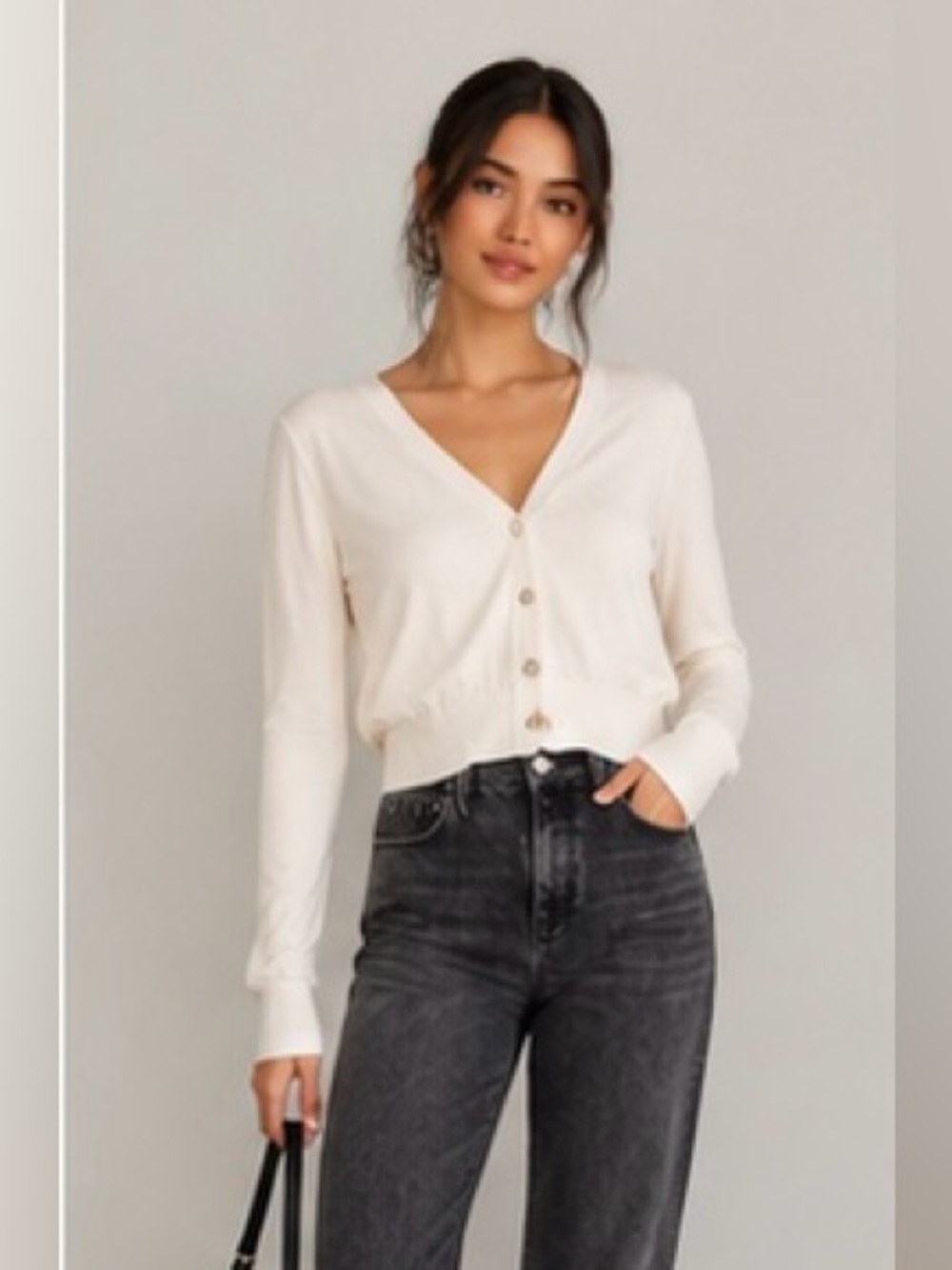 Mango Off-White V-Neck Button-Up Cardigan